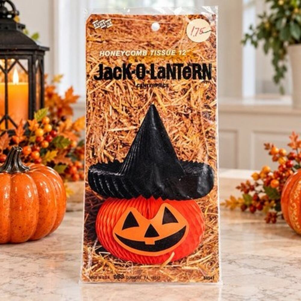Vintage 1987 Eureka Jack-O-Lantern Honeycomb Tissue Halloween Centerpiece USA